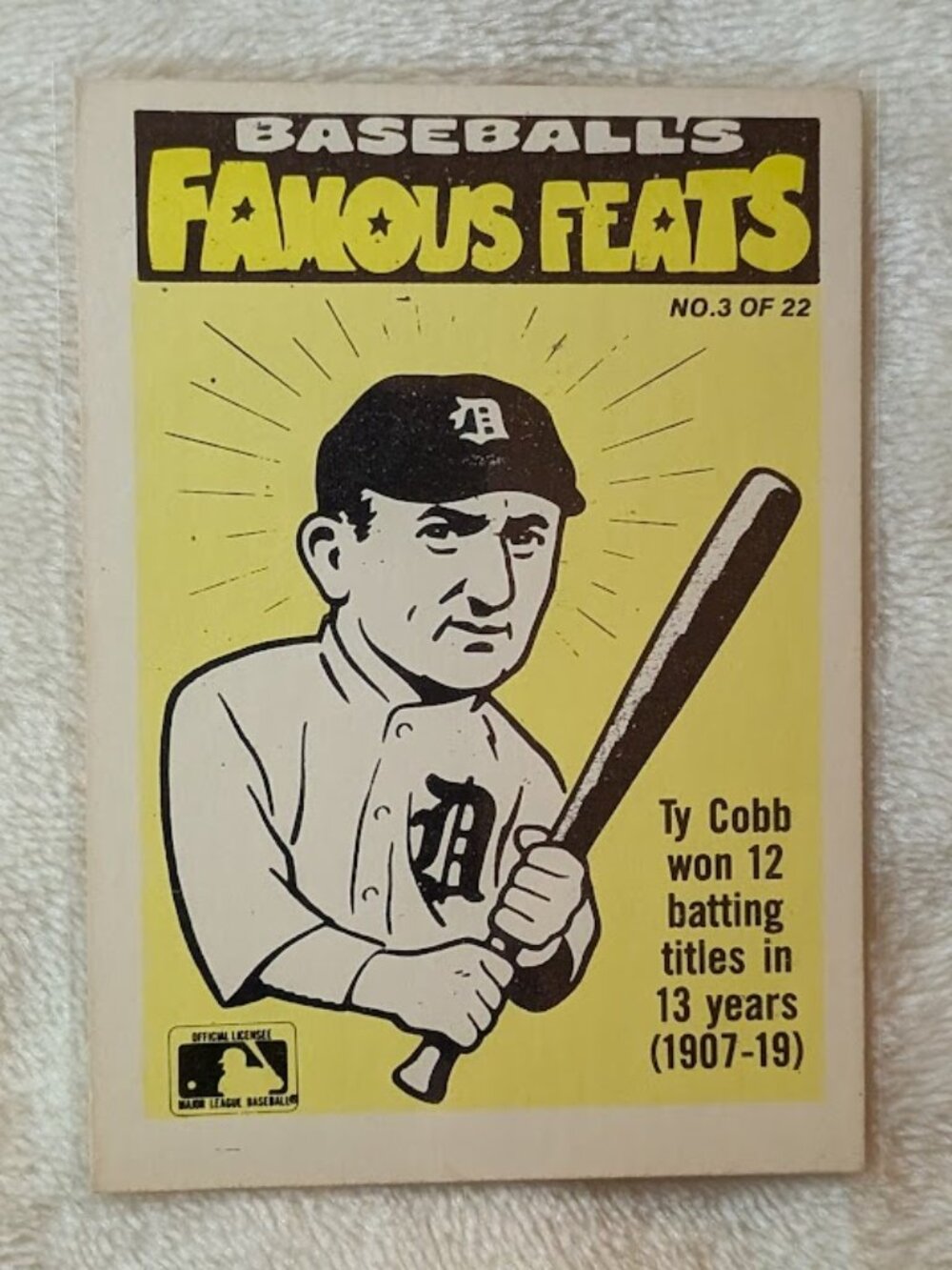 1986 Fleer Baseball Famous Feats TY COBB #3